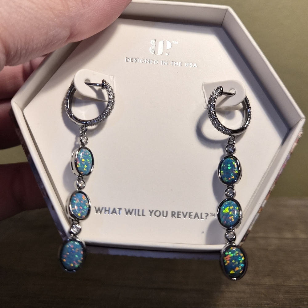 Elegant Silver and Teal Drop Earrings - Picture 3 of 5